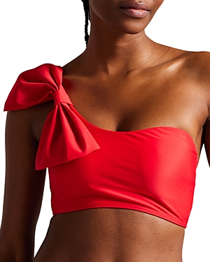 Ted Baker One Shoulder Bow Bikini Top In Red