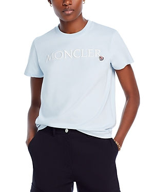 Moncler Cotton Crew-neck T-shirt In Pastel Blue