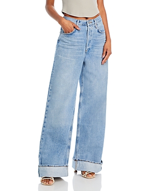 Shop Agolde Dame High Rise Wide Leg Cuffed Jeans In Showdown