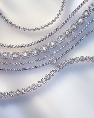 Diamond Round & Baguette Halo Link Bracelet in 14K White Gold, 5.0 tcw 