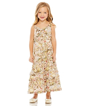 Mac Duggal Girls' Floral Print Ruffle Tiered Midi Dress - Little Kid, Big Kid In Ivory Multi