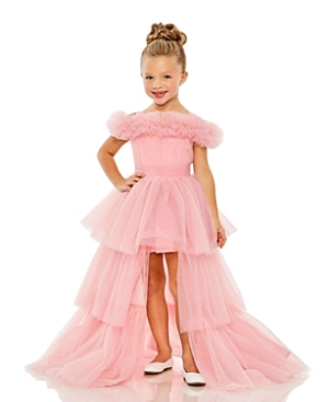 Mac Duggal Girls' Off The Shoulder High Low Tulle Dress - Little Kid, Big Kid In Pink