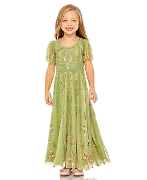 Shop Mac Duggal Girls' Ruffle Flutter Sleeve Floral Mini Dress - Little Kid, Big Kid In Moss Green