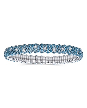 18K White Gold Blue Topaz & Diamond Domed Stretch Bracelet