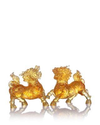 Benevolent Fortune Qilin Crystal Sculpture, Set of 2