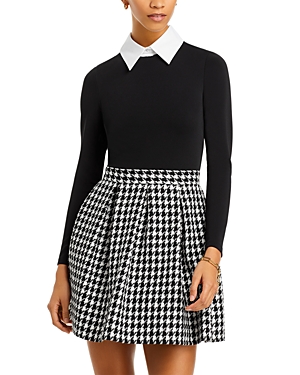Shop Alice And Olivia Chara Collared Dress In Black/off White