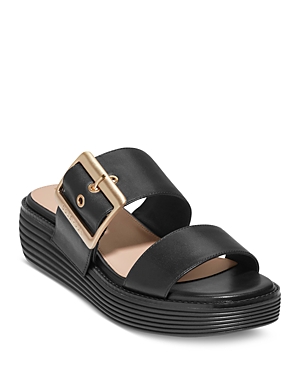 Shop Cole Haan Women's Original Grand Slip On Buckled Platform Slide Sandals In Black/black
