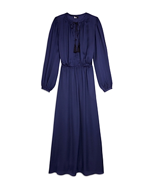 The Kooples Plain Colour Long Sleeve Maxi Dress In Night Blue