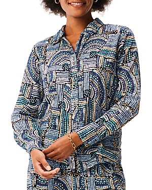 Shop Nic + Zoe Nic+zoe Mosaic Mix Crinkled Shirt In Blue Multi