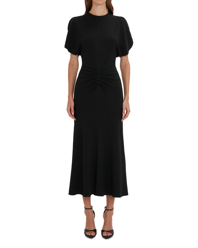 Victoria Beckham Petal Sleeve Midi Dress in Black