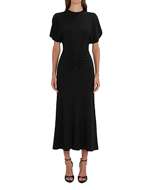 Victoria Beckham Gathered Waist Viscose Dress In Black