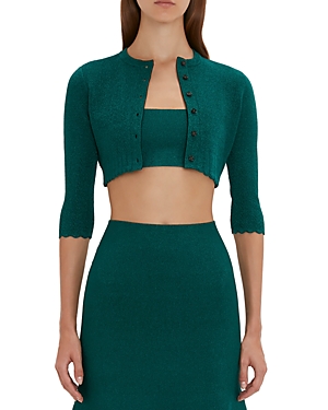 Shop Victoria Beckham Cropped Scalloped Trim Cardigan Sweater In Green
