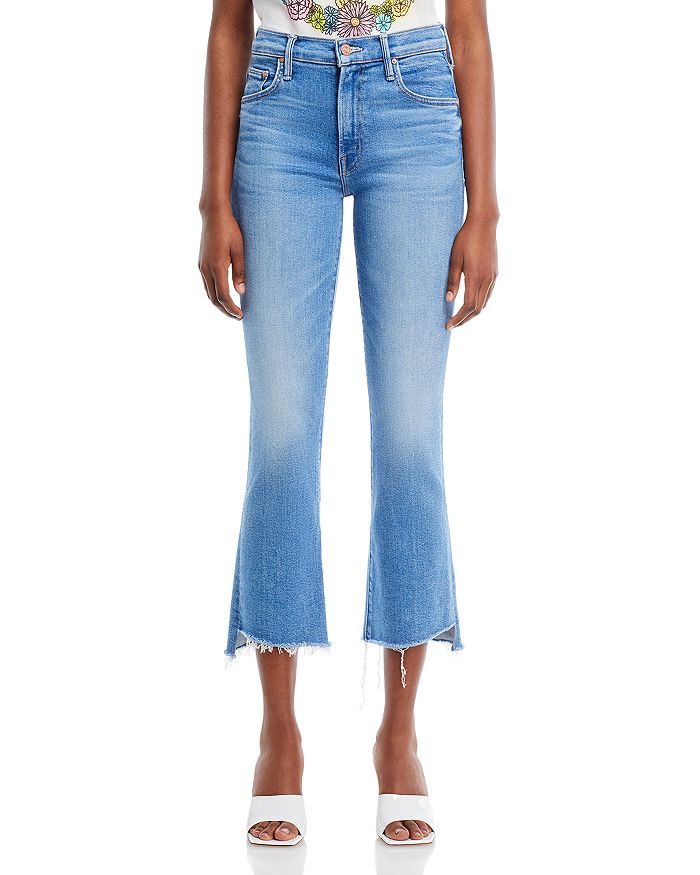 Shop Mother The Insider High Rise Crop Step Fray Bootcut Jeans In Out Of The Blue