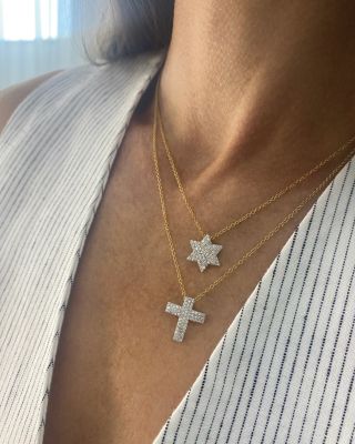 14K Yellow Gold Diamond Infinity Cross Necklace, 16-18"