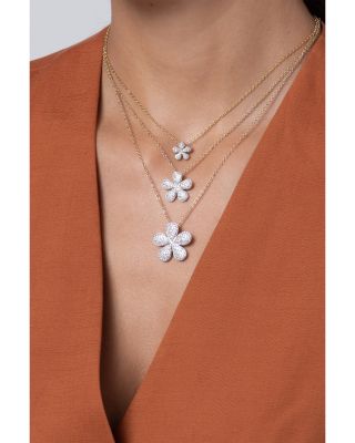 14K Yellow Gold Diamond Forget Me Not Petite Pav&eacute; Necklace, 16-18"