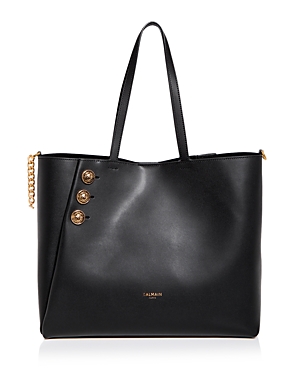 Shop Balmain Embleme Large Leather Shopping Tote With Removable Pouch In Black