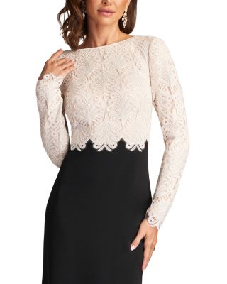 Tadashi Shoji Long Sleeve Corded Lace Crepe Gown | Bloomingdale's Women