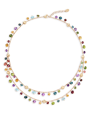 Shop Marco Bicego 18k Yellow Gold Africa Multi Gemstone Dangle Double Strand Statement Necklace, 16.5 In Multi/gold