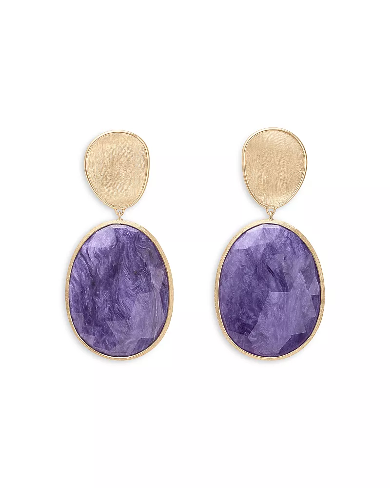 Marco Bicego 18K Yellow Gold Lunaria Charoite Stone Drop Earrings