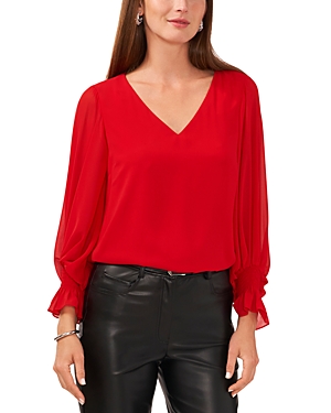 Shop Vince Camuto Printed Puff Sleeve Top In Ultra Red