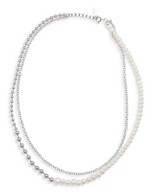 Completedworks Layered Cultured Freshwater Pearl & Chain Necklace In Rhodium Plated Sterling Silver, 16.5 In Metallic