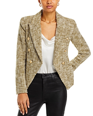 Shop L Agence L'agence Marie Double Breasted Blazer In Army Ecru