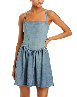 Shop Re/done & Pamela Anderson Gathered Chambray Dress In Paradise Cove