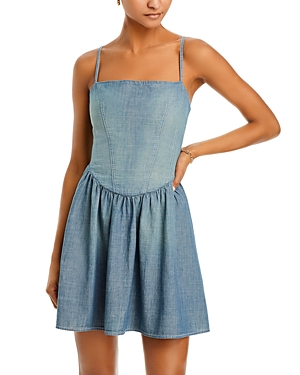 Re/done + Net Sustain + Pamela Anderson Organic Cotton-chambray Mini Dress In Paradise Cove