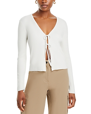 Aqua Ribbed Tie Front Cardigan - 100% Exclusive In White