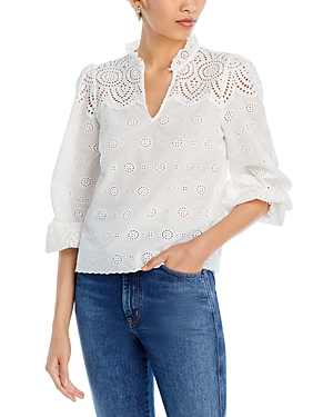 Aqua Eyelet Lace V Neck Top - 100% Exclusive In White
