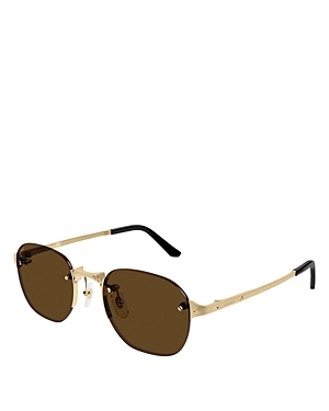 Shop Cartier Santos Classic 24k Gold Plated Rimless Pilot Sunglasses, 53mm In Gold/brown Solid