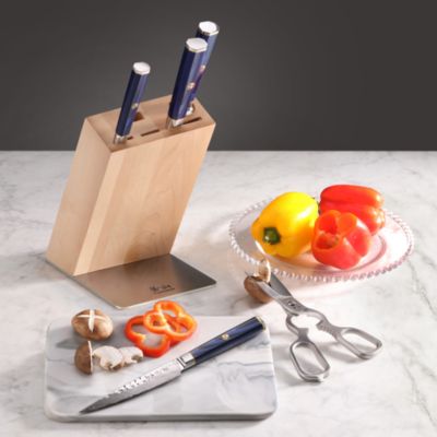Kita Blue 6-Piece Knife Maple Block Set