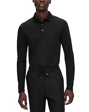 Hugo Boss Pleins Slim Fit Wool Polo Shirt In Black