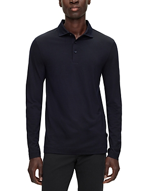Hugo Boss Pleins Slim Fit Wool Polo Shirt In Dark Blue