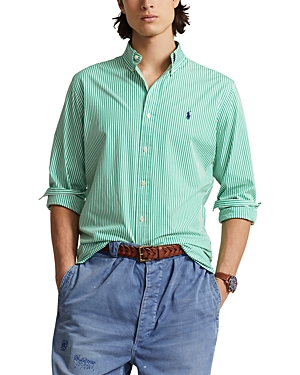 Shop Polo Ralph Lauren Cotton Stretch Poplin Classic Fit Button Down Shirt In Summer Emerald/white