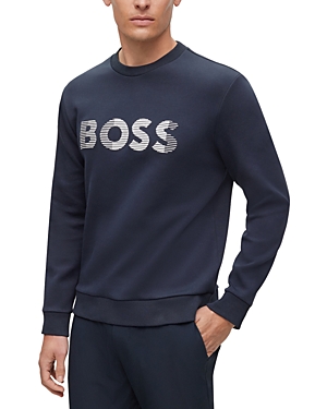 Hugo Boss Salbo Embroidered Logo Crewneck Sweatshirt In Dark Blue