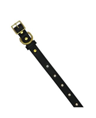 Crystal-Studded Plain Leather Dog Collar