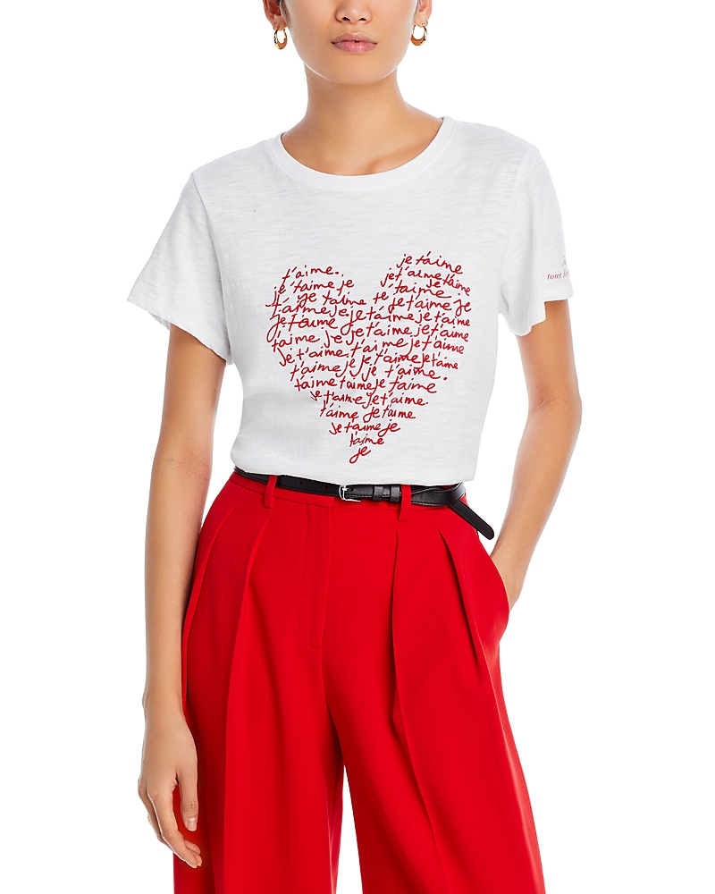 Cinq À Sept Je T'aime Heart Word Cloud Short-sleeve T-shirt In White/red