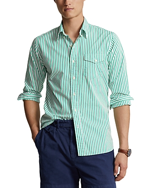 Shop Polo Ralph Lauren Cotton Poplin Stripe Custom Fit Button Down Shirt In Classic Kelly/white