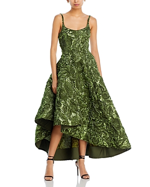 Shop Jason Wu Collection Metallic Marine Jacquard Dress In Deep Olive Multi