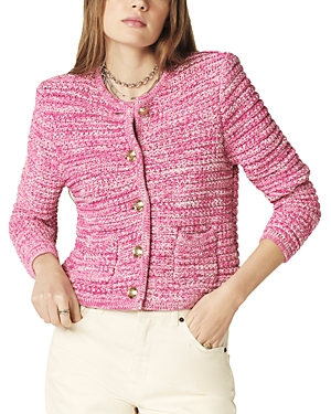Shop Ba&sh Ba & Sh Guspa Cropped Crewneck Cardigan Sweater In Pink
