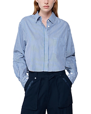 Shop Simkhai Renata Cotton Cropped Shirt In Stripe
