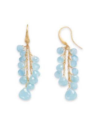 18K Yellow Gold Paradise Aquamarine Cluster Chain Drop Earrings - Exclusive