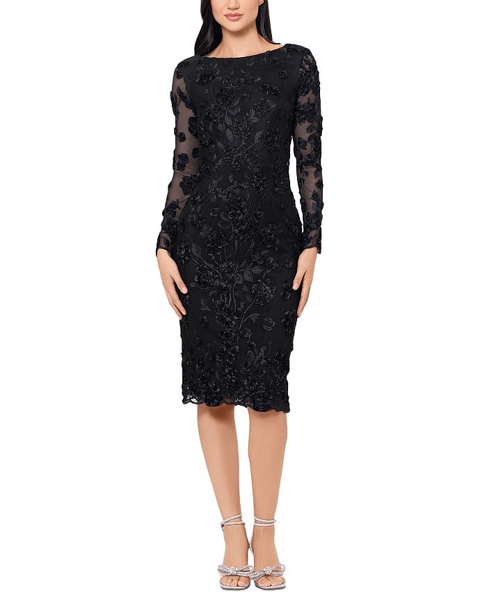 Black long clearance sleeve embroidered dress