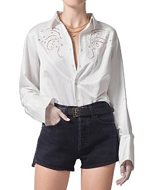 Shop Citizens Of Humanity Dree Embroidered Button Front Shirt In Optic White