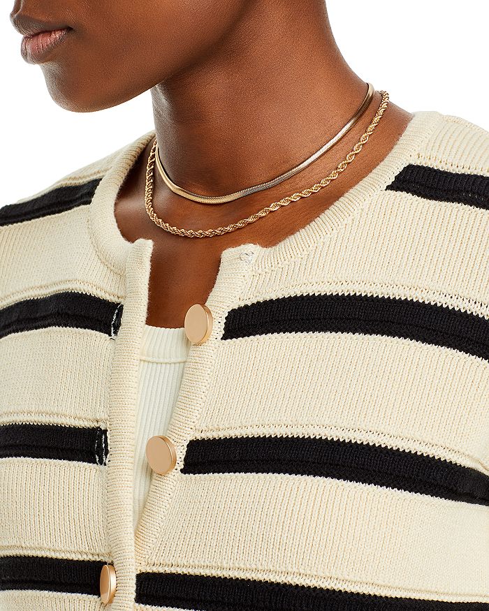 Shop French Connection Marloe Stripe Crewneck Cropped Cardigan In Classic Cream/black