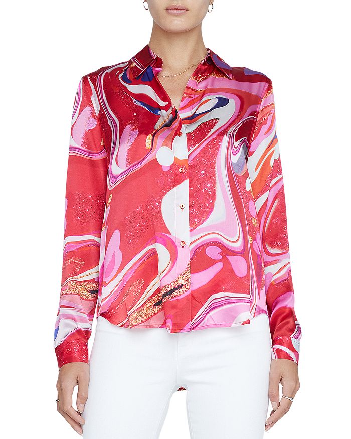 L'AGENCE Tyler Silk Blouse Mauve Rose Metallic Chain main image 1