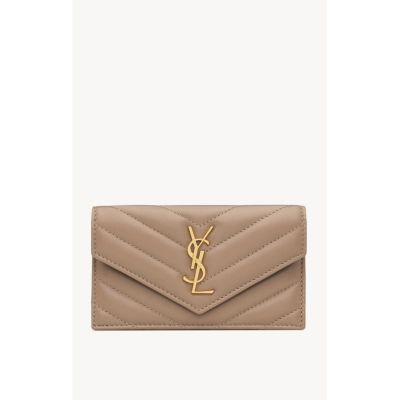 Saint Laurent Cassandre Matelasse Fragments Flap Card Case in Lambskin