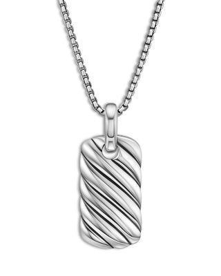 David Yurman - Sterling Silver Sculptured Cable Rectangular Dog Tag Enhancer Pendant