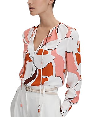 Shop Reiss Tess Split Neck Blouse In Cream/red